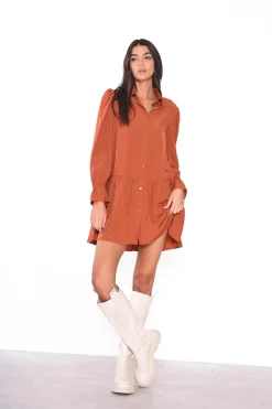 Glamorous Day Dresses|Mini Dresses|Rust Collared Mini-Dress -
