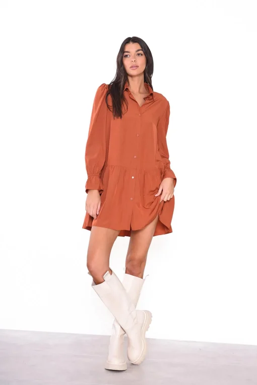 Glamorous Day Dresses|Mini Dresses|Rust Collared Mini-Dress -