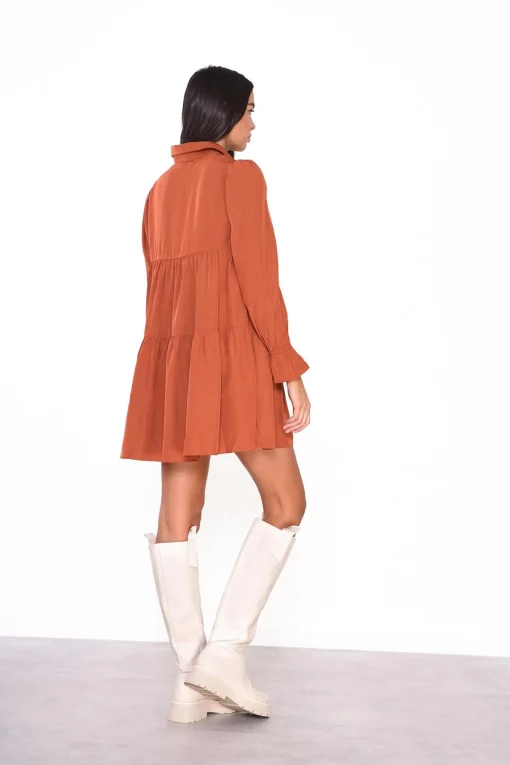 Glamorous Day Dresses|Mini Dresses|Rust Collared Mini-Dress -