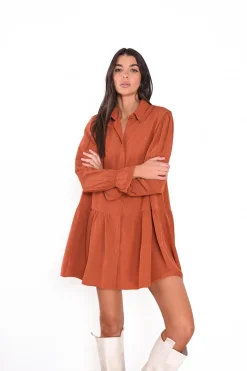 Glamorous Day Dresses|Mini Dresses|Rust Collared Mini-Dress -