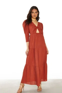 Glamorous Day Dresses|Midi & Midaxi Dresses|Rust Long Sleeve Midi Dress -