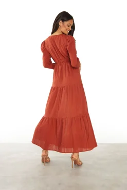 Glamorous Day Dresses|Midi & Midaxi Dresses|Rust Long Sleeve Midi Dress -