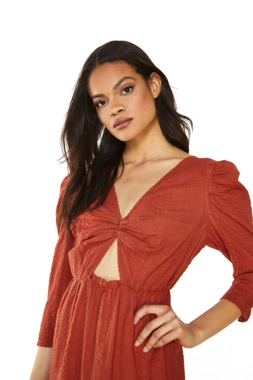 Glamorous Day Dresses|Midi & Midaxi Dresses|Rust Long Sleeve Midi Dress -