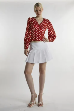 Glamorous Blouses & Shirts|Rusty White Polka Long Sleeve-Top -