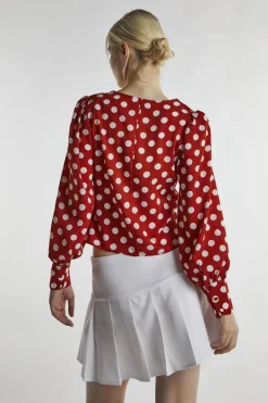 Glamorous Blouses & Shirts|Rusty White Polka Long Sleeve-Top -