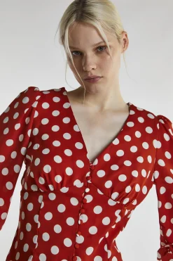 Glamorous Blouses & Shirts|Rusty White Polka Long Sleeve-Top -