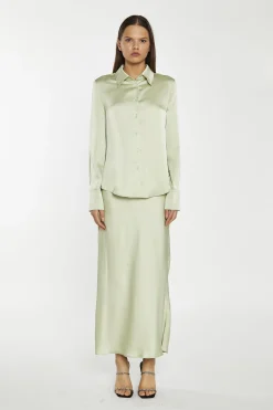 Glamorous Going Out Skirts|Satin Skirts|Sage-Satin Bia-Cut Midi-Skirt -