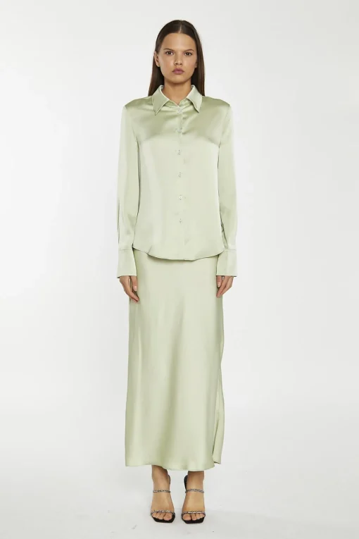 Glamorous Going Out Skirts|Satin Skirts|Sage-Satin Bia-Cut Midi-Skirt -