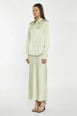 Glamorous Going Out Skirts|Satin Skirts|Sage-Satin Bia-Cut Midi-Skirt -