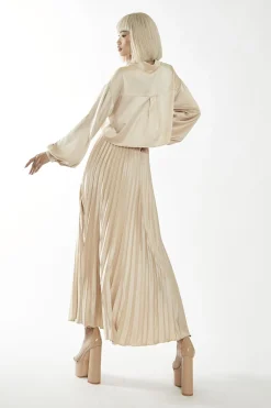Glamorous Maxi Skirts|Sand Sateen High-Waist Pleated Maxi-Skirt -