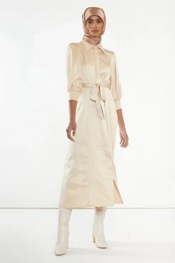 Glamorous Go To Partywear|Satin Dresses|Sand Satin Midaxi Shirt Dress -