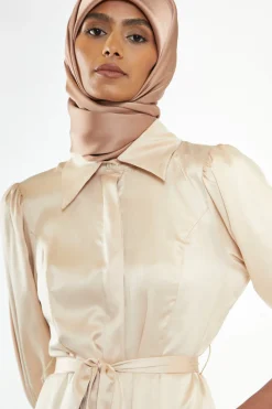 Glamorous Go To Partywear|Satin Dresses|Sand Satin Midaxi Shirt Dress -
