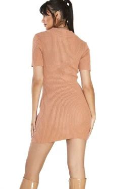 Glamorous Mini Dresses|Mini Dresses|Sandstone 3/4-Zip-Ribbed Mini-Dress -