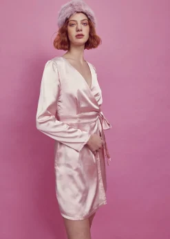 Glamorous Satin Dresses|Mini Dresses|Sarah Wrap Mini Dress -Pale-Pink Satin -