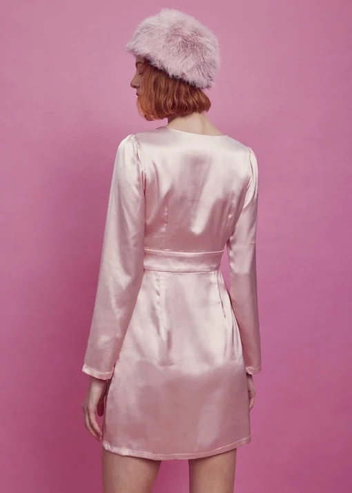 Glamorous Satin Dresses|Mini Dresses|Sarah Wrap Mini Dress -Pale-Pink Satin -
