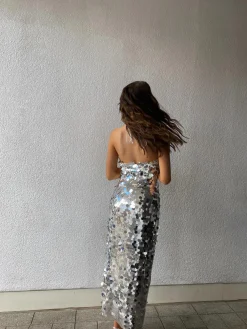 Glamorous Dresses|Prom|Selena Halterneck Sequin Maxi Dress -Silver -