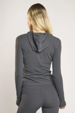 Glamorous Tops|Signature Graphite-Grey Hooded Top -