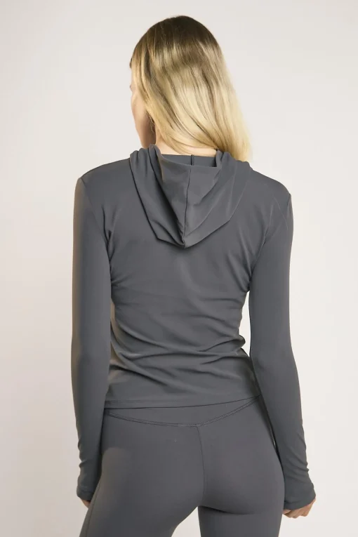 Glamorous Tops|Signature Graphite-Grey Hooded Top -