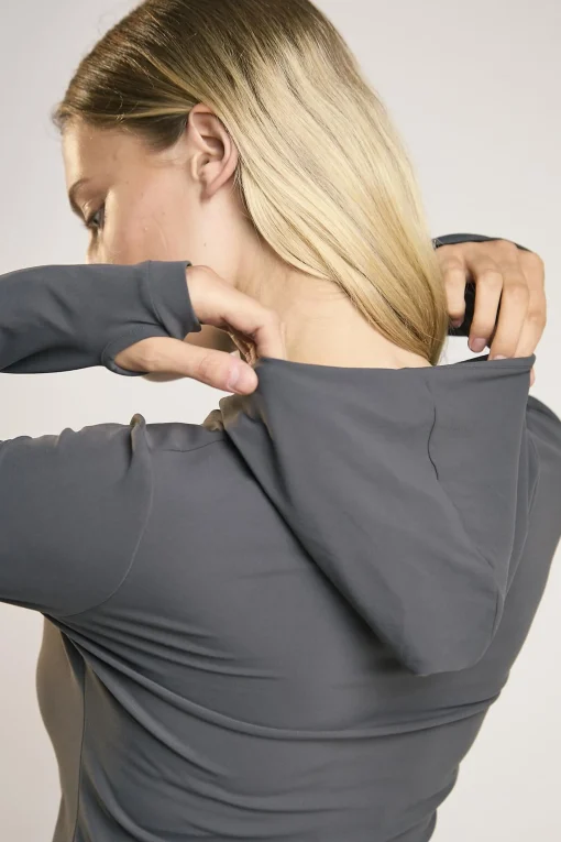 Glamorous Tops|Signature Graphite-Grey Hooded Top -