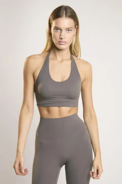 Glamorous Tops|Signature Khaki Halter-Neck Crop-Top -