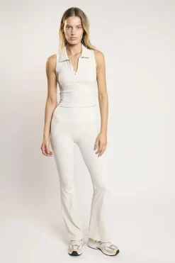 Glamorous Tops|Signature Off-White Collared-Sleeveless Crop-Top -