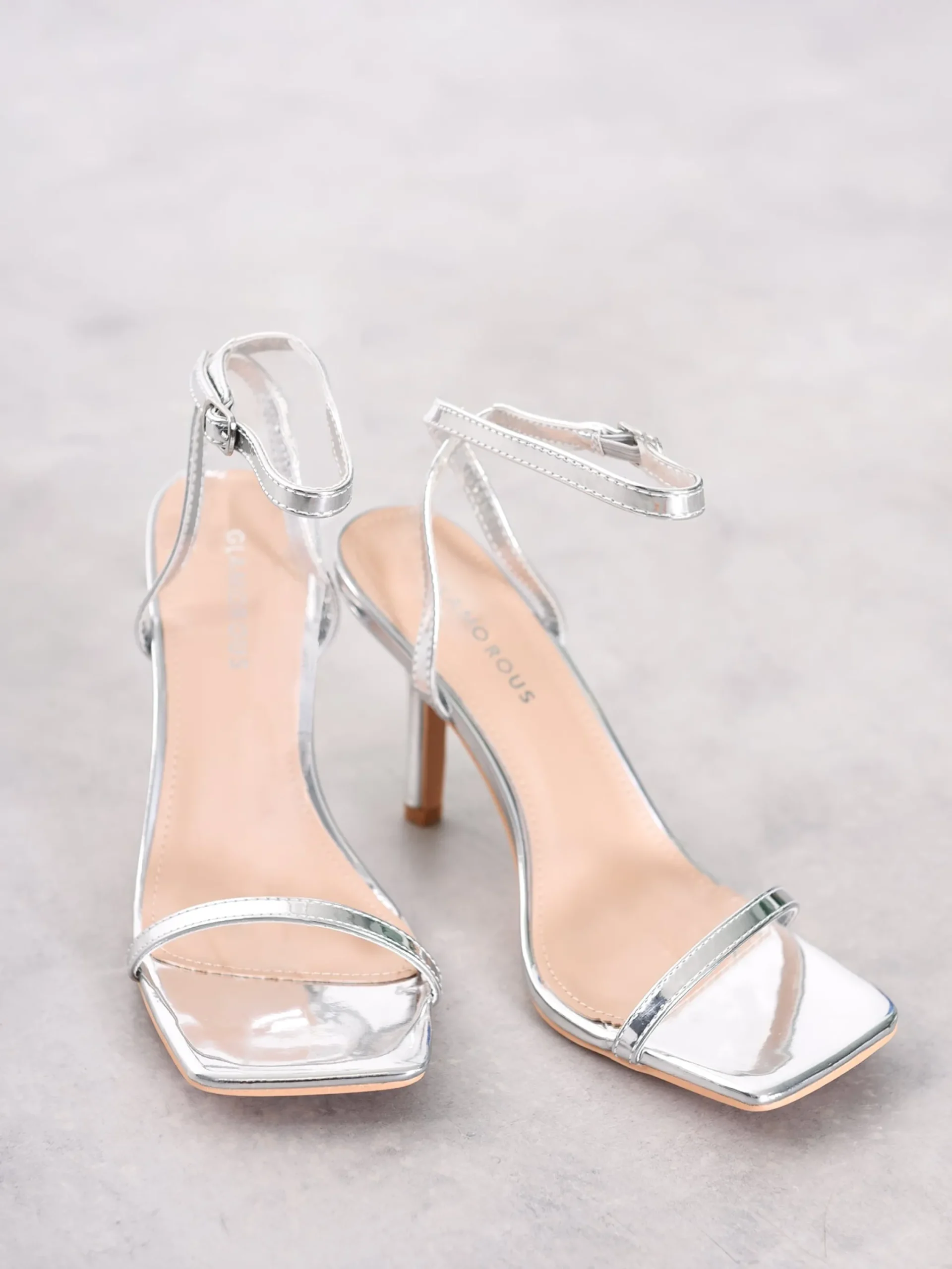Glamorous Prom|Special Extras|Silver Barely There Strappy Heels -
