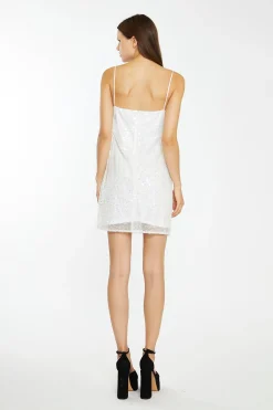Glamorous Go To Partywear|Party Dresses|Silver Pearl-Sequin Strappy Bodycon Mini-Dress -