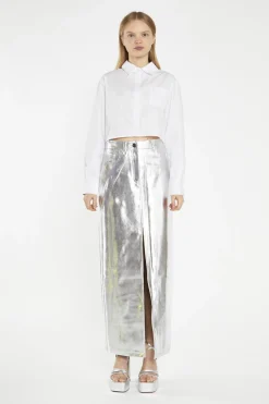Glamorous Going Out Skirts|Midi & Midaxi Skirts|Silver PU Centre-Split Midi-Skirt -