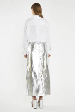Glamorous Going Out Skirts|Midi & Midaxi Skirts|Silver PU Centre-Split Midi-Skirt -