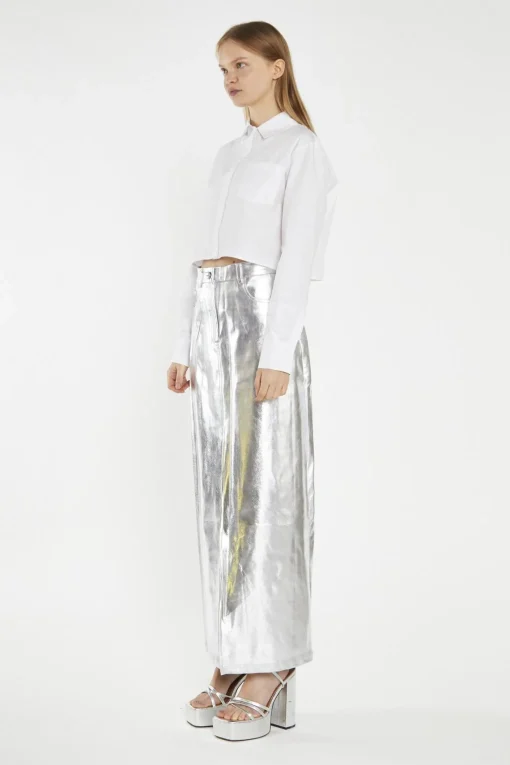 Glamorous Going Out Skirts|Midi & Midaxi Skirts|Silver PU Centre-Split Midi-Skirt -