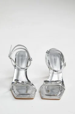 Glamorous Best Dressed Guest|Heels|Silver Strappy Bow Barely There-Heels -