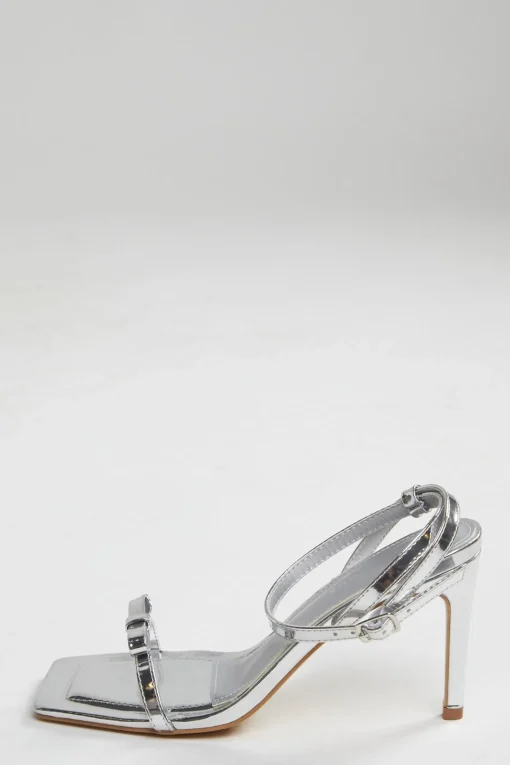 Glamorous Best Dressed Guest|Heels|Silver Strappy Bow Barely There-Heels -