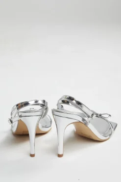 Glamorous Best Dressed Guest|Heels|Silver Strappy Bow Barely There-Heels -