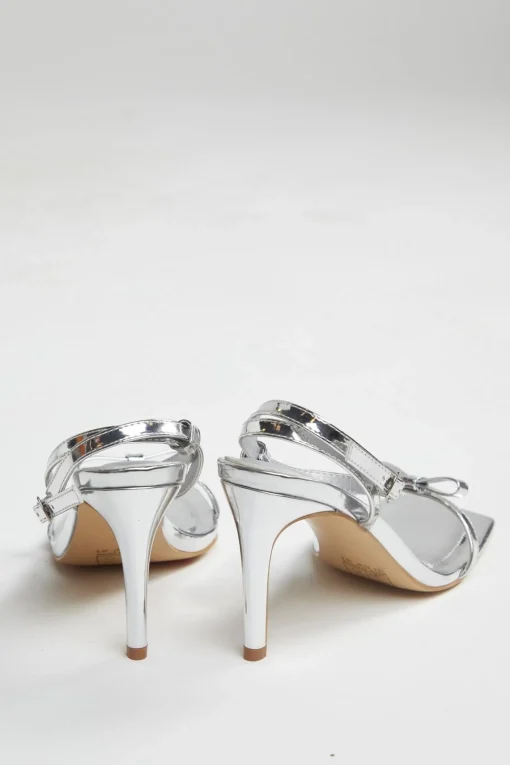 Glamorous Best Dressed Guest|Heels|Silver Strappy Bow Barely There-Heels -