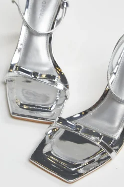 Glamorous Best Dressed Guest|Heels|Silver Strappy Bow Barely There-Heels -