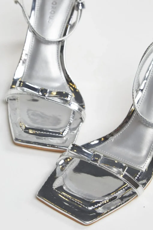 Glamorous Best Dressed Guest|Heels|Silver Strappy Bow Barely There-Heels -