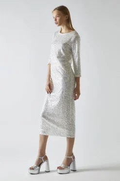 Glamorous Party Dresses|Going Out Dresses|Silver-Iridescent Sequin A-Line Midaxi-Dress -