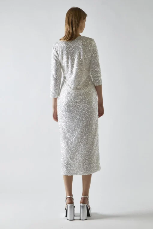 Glamorous Party Dresses|Going Out Dresses|Silver-Iridescent Sequin A-Line Midaxi-Dress -