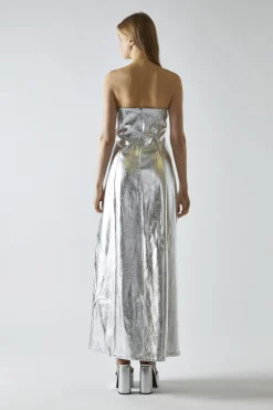 Glamorous Party Dresses|Going Out Dresses|Silver-PU Bandeau Maxi-Dress -
