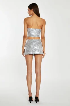 Glamorous Go To Partywear|Co-ords|Silver-Sequim Bandeau Crop-Top -
