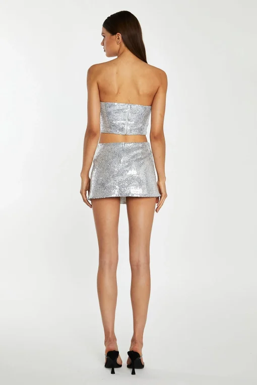 Glamorous Go To Partywear|Co-ords|Silver-Sequim Bandeau Crop-Top -