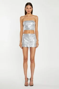 Glamorous Go To Partywear|Co-ords|Silver-Sequim Bandeau Crop-Top -