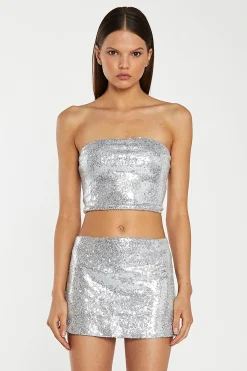Glamorous Going Out Skirts|Go To Partywear|Silver-Sequin Peplum Mini-Skirt -