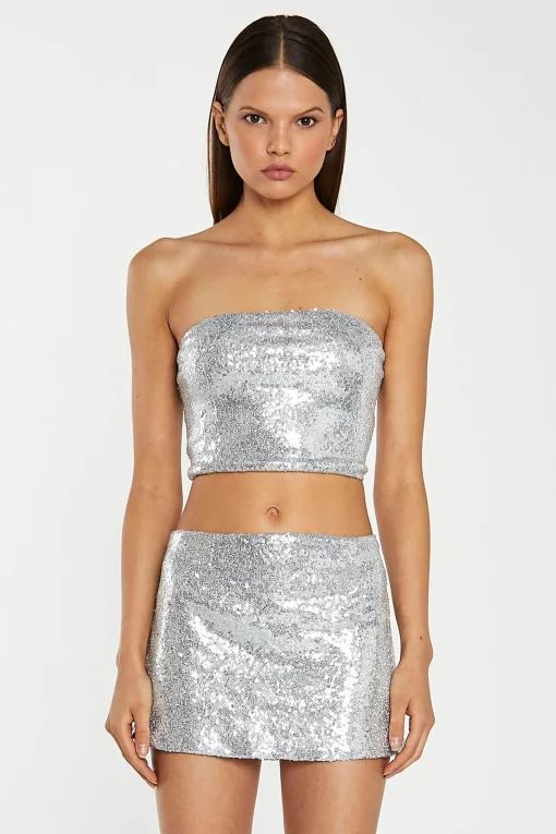 Glamorous Going Out Skirts|Go To Partywear|Silver-Sequin Peplum Mini-Skirt -