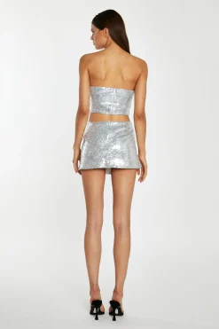 Glamorous Going Out Skirts|Go To Partywear|Silver-Sequin Peplum Mini-Skirt -