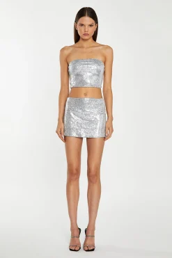 Glamorous Going Out Skirts|Go To Partywear|Silver-Sequin Peplum Mini-Skirt -