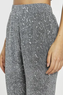 Glamorous Go To Partywear|Co-ords|Silver-Sequin Plisse Flared-Trousers -