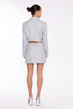 Glamorous Co-ords|Blazers|Silver-Tweed Double-Breasted Crop-Blazer -