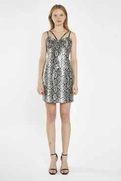 Glamorous Day Dresses|Party Dresses|Snake-Pu Diamante-Strap Mini-Dress -