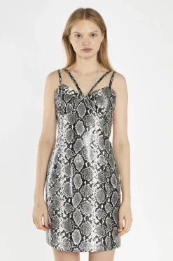 Glamorous Day Dresses|Party Dresses|Snake-Pu Diamante-Strap Mini-Dress -